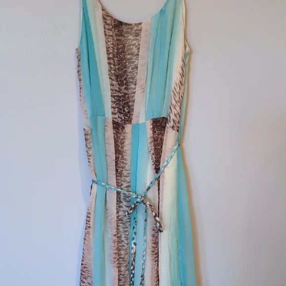 charlie jade Silk Turquoise Teal Brown Animal Print Belt Maxi Dress Size Small - Picture 6 of 11